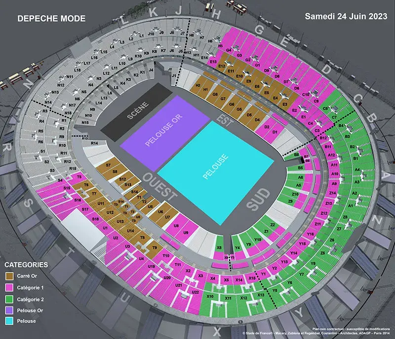 Plan de salle du concert de DEPECHE MODE le samedi 24 juin 2023