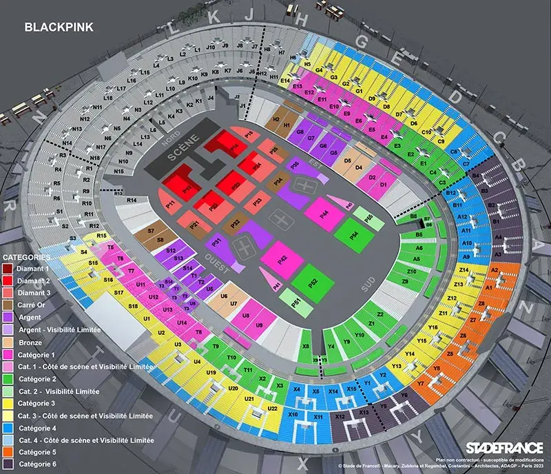 Plan de salle concert BLACKPINK au Stade de France
