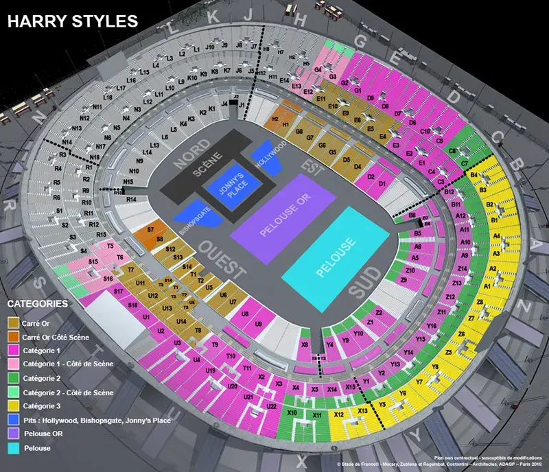 Plan de salle du concert d'HARRY STYLES au Stade de France