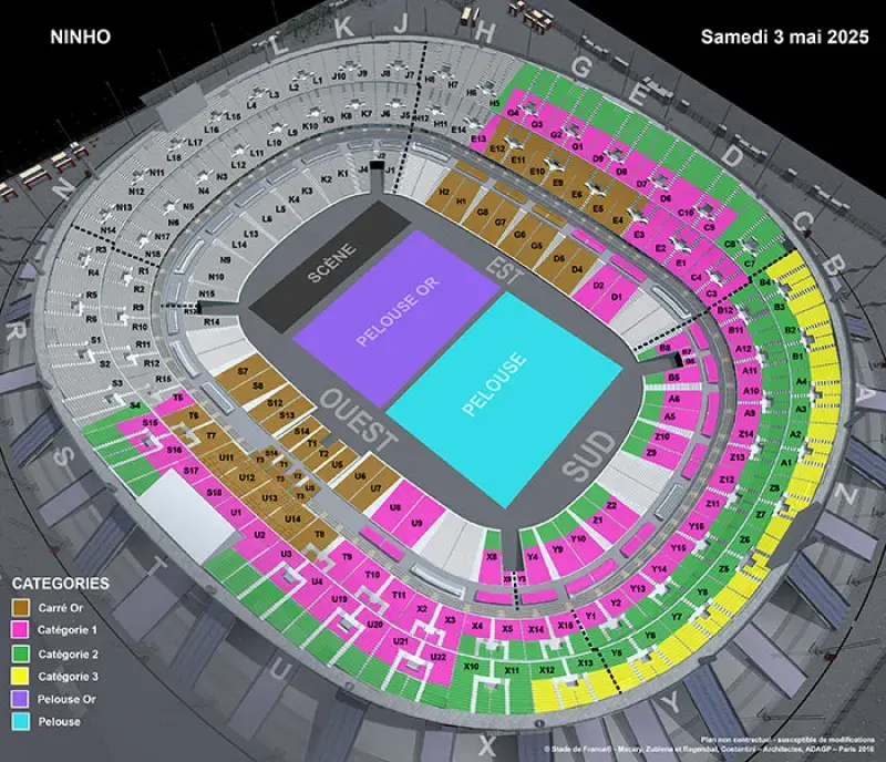 Plan de salle concert NINHO au Stade de France le 3 mai 2025