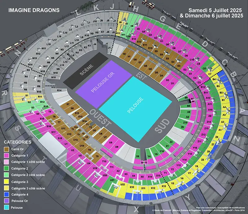Plan de salle concerts IMAGINE DRAGONS au Stade de France