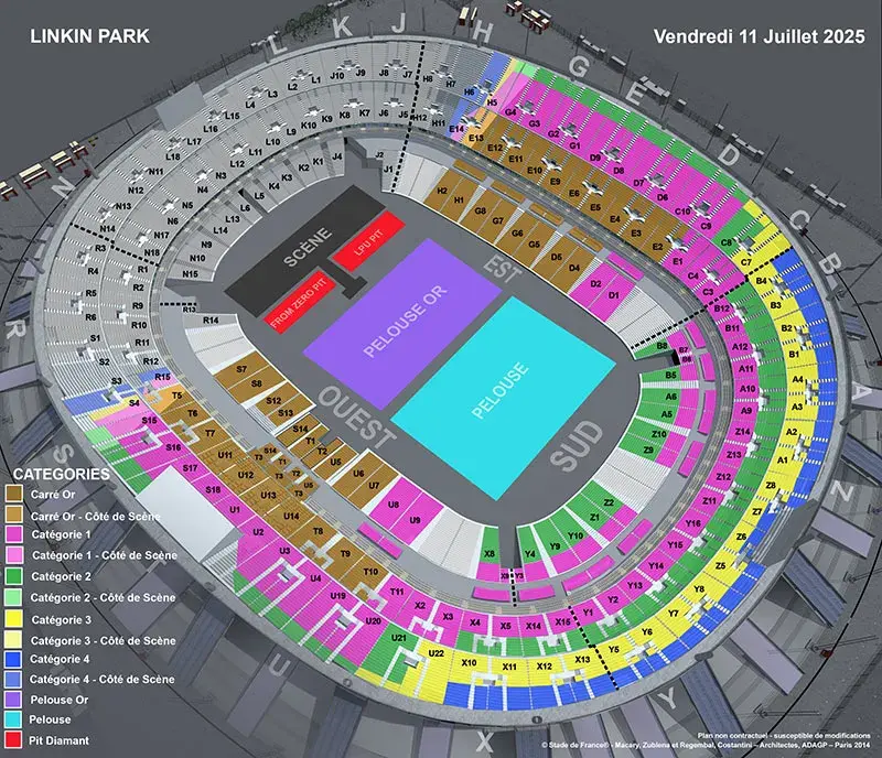 Plan de salle concert LINKIN PARK le vendredi 11 juillet 2025 au Stade de France