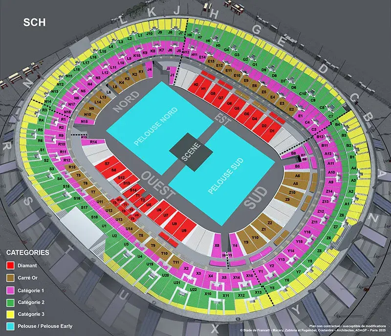 Plan de salle concert SCH le 24/04/2027 au Stade de France
